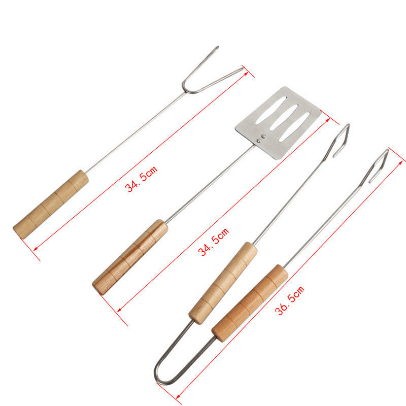 Stainless Steel Wooden Handle Barbecue Clip Barbecue Fork Barbecue Spatula Barbecue Tool Set
