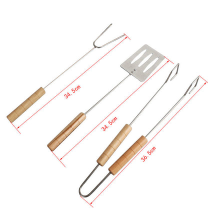 Stainless Steel Wooden Handle Barbecue Clip Barbecue Fork Barbecue Spatula Barbecue Tool Set